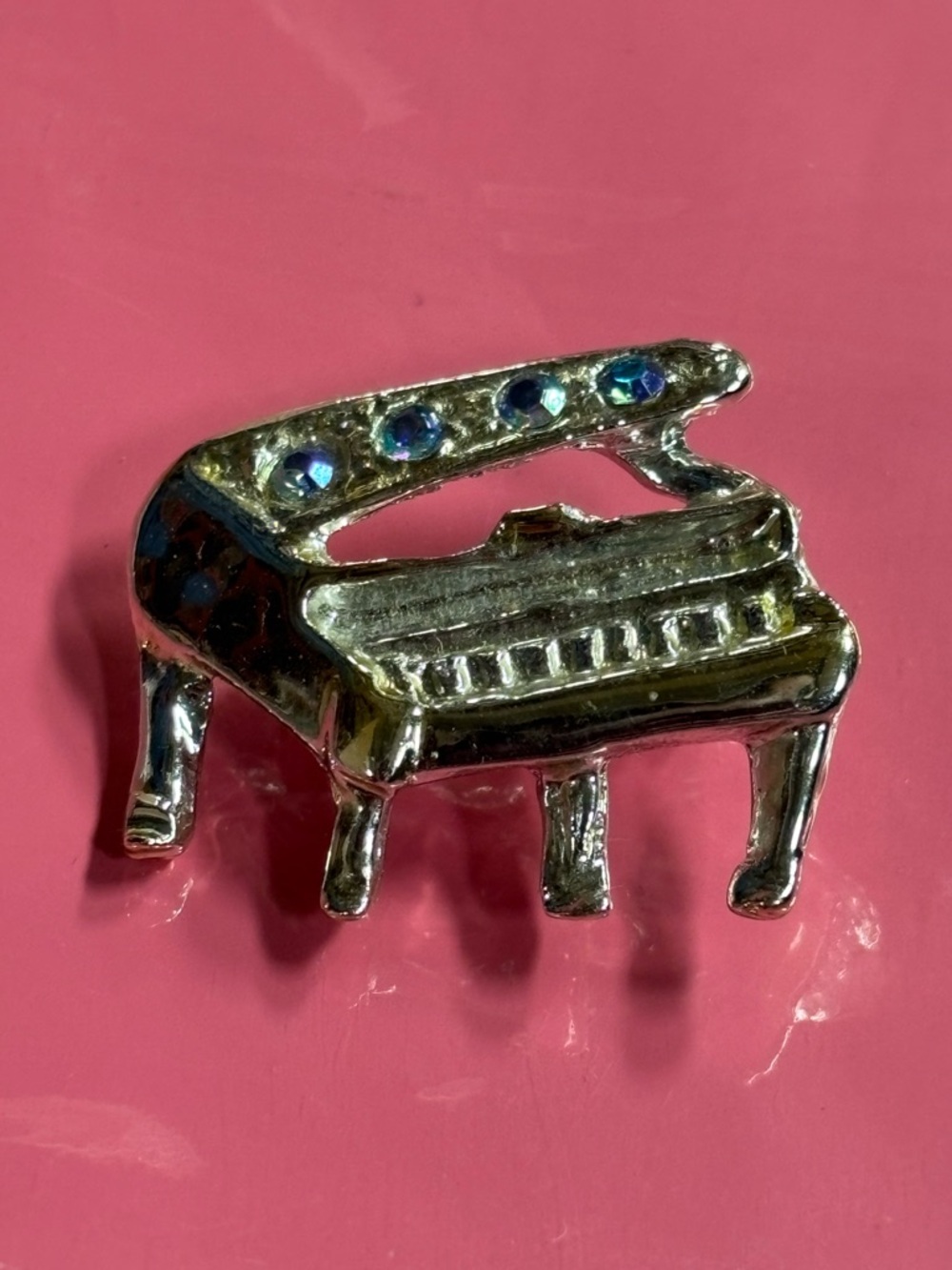 Vintage Silver-Tone Piano Brooch
